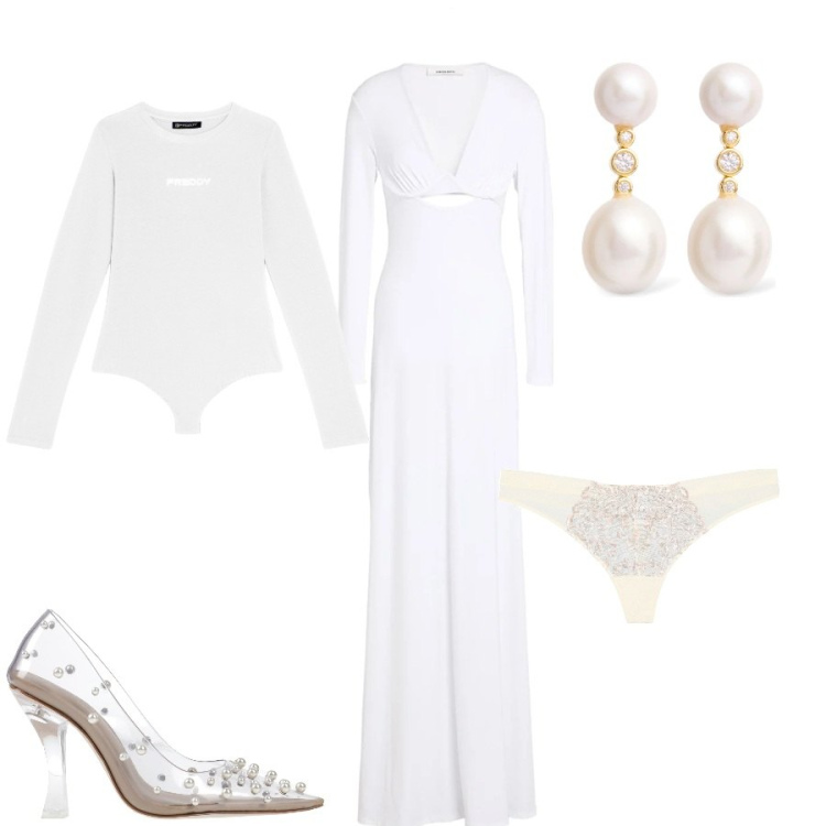 Outfit donna - Sposa a febbraio. Stile Romantica per Cerimonia. Abbinamento con vestiti lunghi, décolleté, perizomi, body, orecchini.