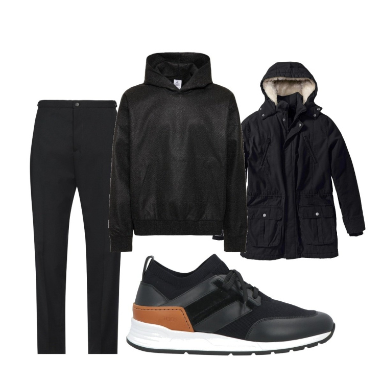 Outfit uomo - Total look #2046641. Stile Casual per Tutti i giorni. Abbinamento con parka, pantaloni, sneakers, felpe con cappuccio.