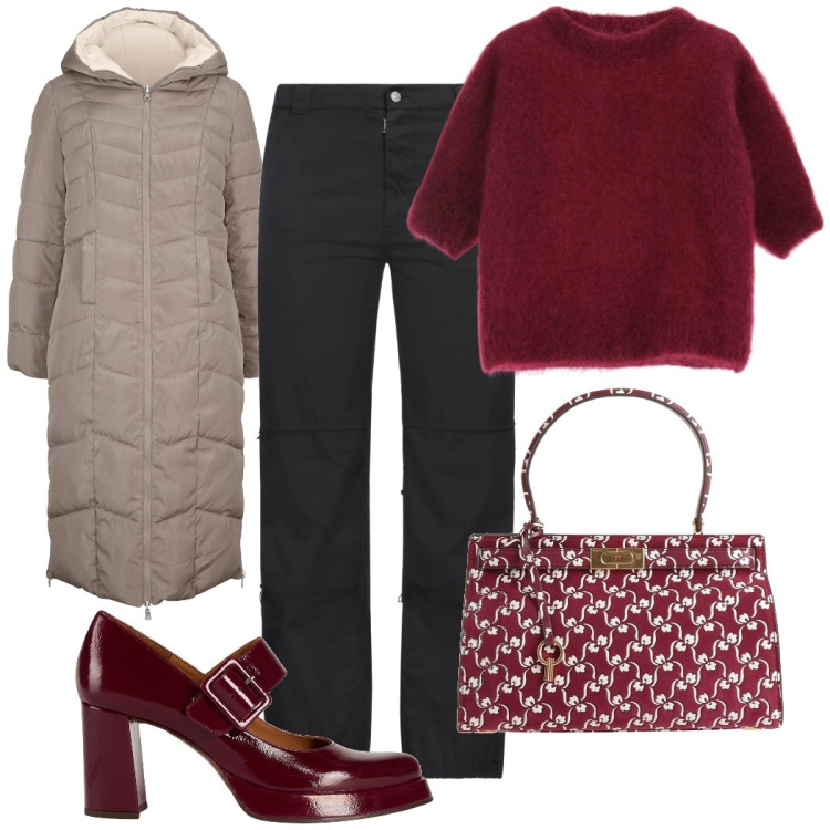 Outfit donna - Semplice ma elegante. Stile Bon Ton per Ufficio. Abbinamento con blazer, décolleté, pantaloni, borse a mano, maglieria.
