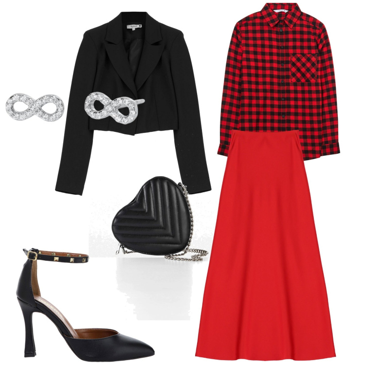 Outfit donna - Un cuore infinito. per Serata fuori. Abbinamento con borse a tracolla, camicie, orecchini, blazer, décolleté, gonne lunghe.