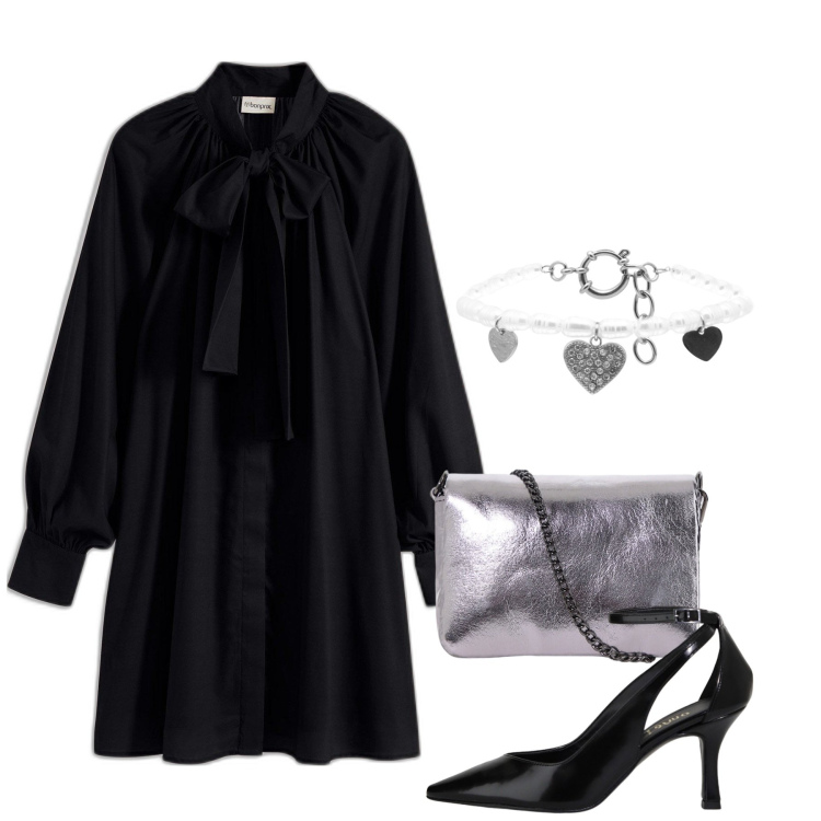 Outfit donna - Total look. Stile Chic per Serata fuori. Abbinamento con vestiti, braccialetti, décolleté, pochette.