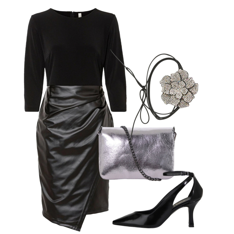 Outfit donna - Total look. Stile Chic per Serata fuori. Abbinamento con vestiti, collane, décolleté, pochette.