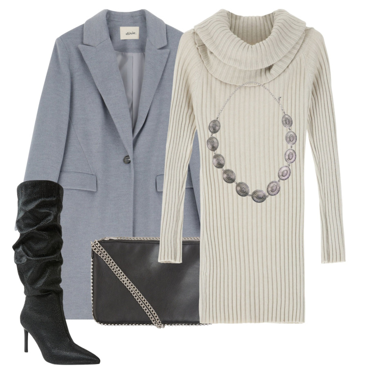 Outfit donna - City. Stile Urban per Tutti i giorni. Abbinamento con borse a tracolla, cinture, stivali, vestiti corti, cappotti.