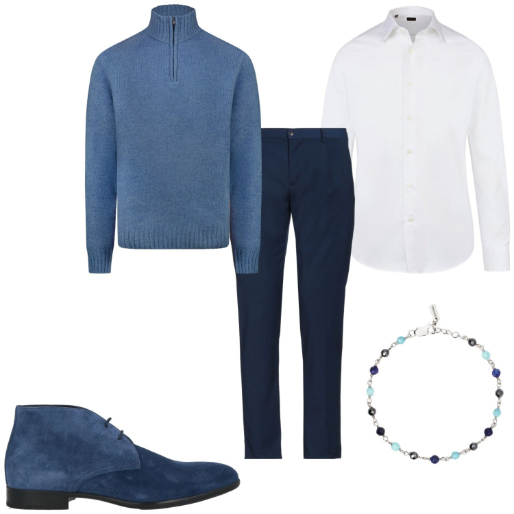 Outfit uomo - Pronto per la giornata. Stile Trendy per Tutti i giorni. Abbinamento con stivali e stivaletti, pantaloni, braccialetti, maglieria, camicie.