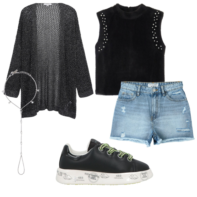 Outfit donna - Baciamano. Stile Casual per Tutti i giorni. Abbinamento con sneakers, shorts, kimono, maglieria, top.