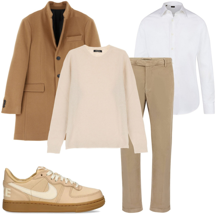 Outfit uomo - Marrone chiaro per un giorno. Stile Trendy per Tutti i giorni. Abbinamento con cappotti, maglieria, camicie, pantaloni, sneakers.