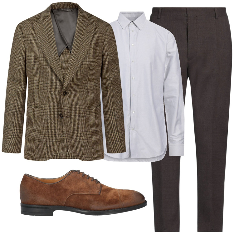 Outfit uomo - Mr Brown. Stile Business/Elegante per Ufficio. Abbinamento con pantaloni, scarpe stringate, camicie, giacche.