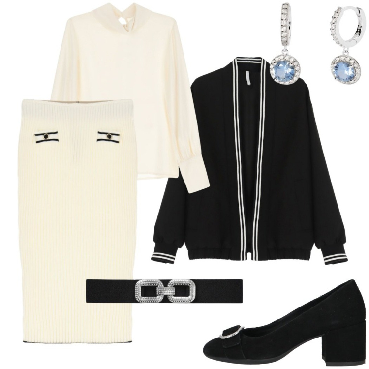 Outfit donna - Cerimonia elegante. Stile Bon Ton per Cerimonia. Abbinamento con décolleté, orecchini, cinture, cardigans, camicie, gonne.