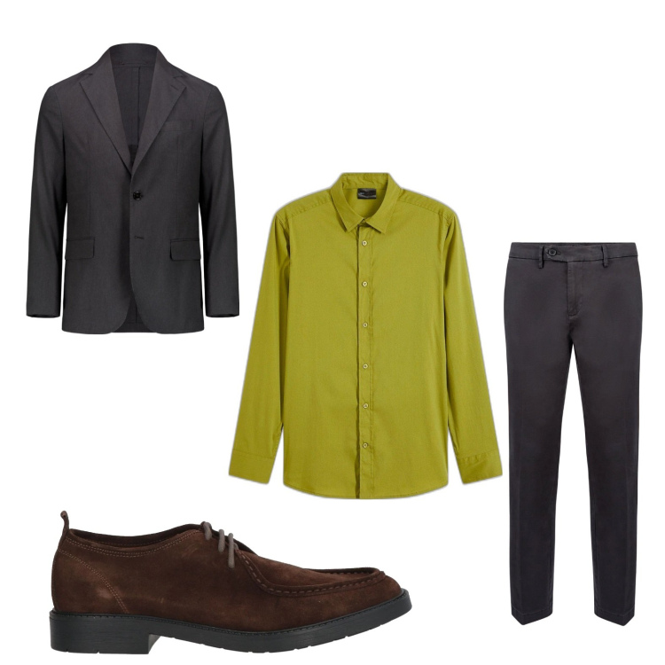 Outfit uomo - Casual color. Stile Casual per Ufficio. Abbinamento con camicie, scarpe stringate, giacche, pantaloni chino.