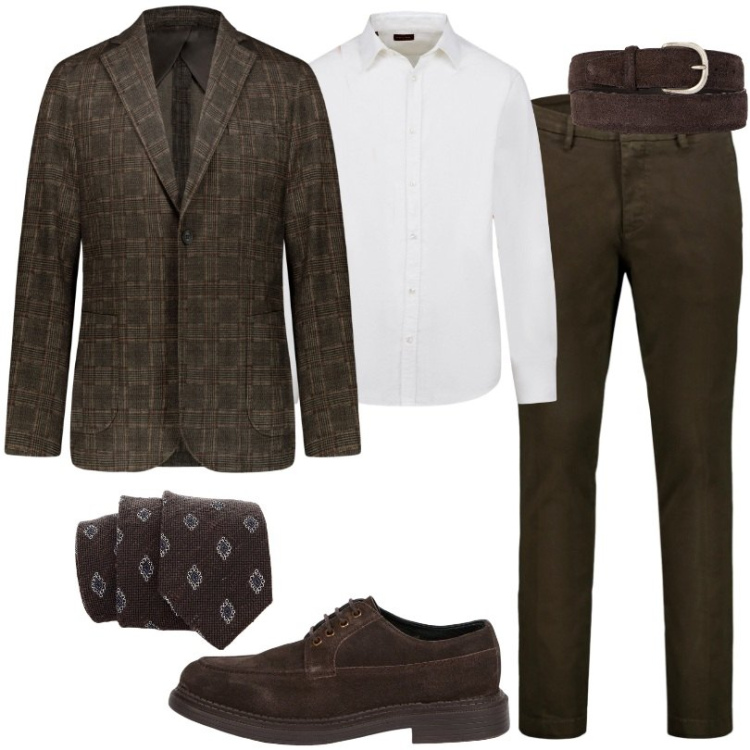 Outfit uomo - Doppelgänger eleganza attraente. Stile Business/Elegante per Cerimonia. Abbinamento con cravatte, giacche, pantaloni chino, scarpe stringate, camicie, cinture.