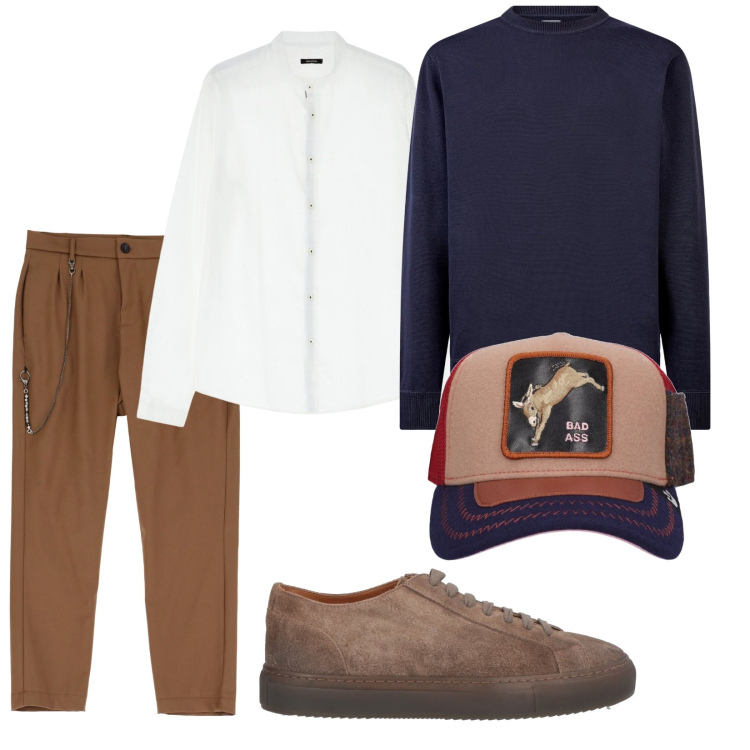 Outfit uomo - Passeggiando con te. Stile Trendy per Tutti i giorni. Abbinamento con sneakers, pantaloni, camicie, maglieria, cappelli con visiera.
