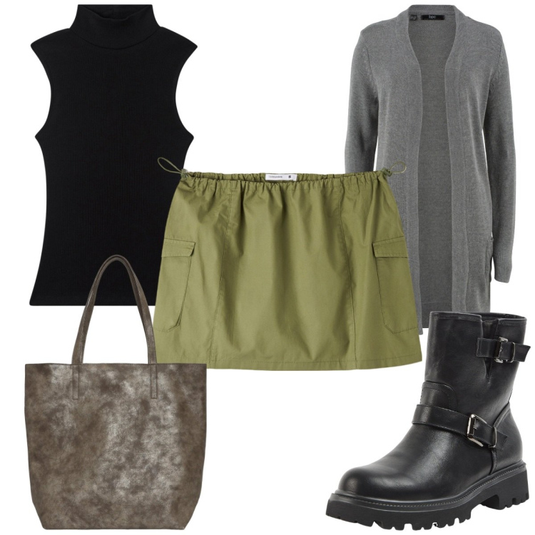 Outfit donna - Total look #2047068. Stile Military per Tutti i giorni. Abbinamento con cardigans, stivaletti, top, minigonne, borse tote.