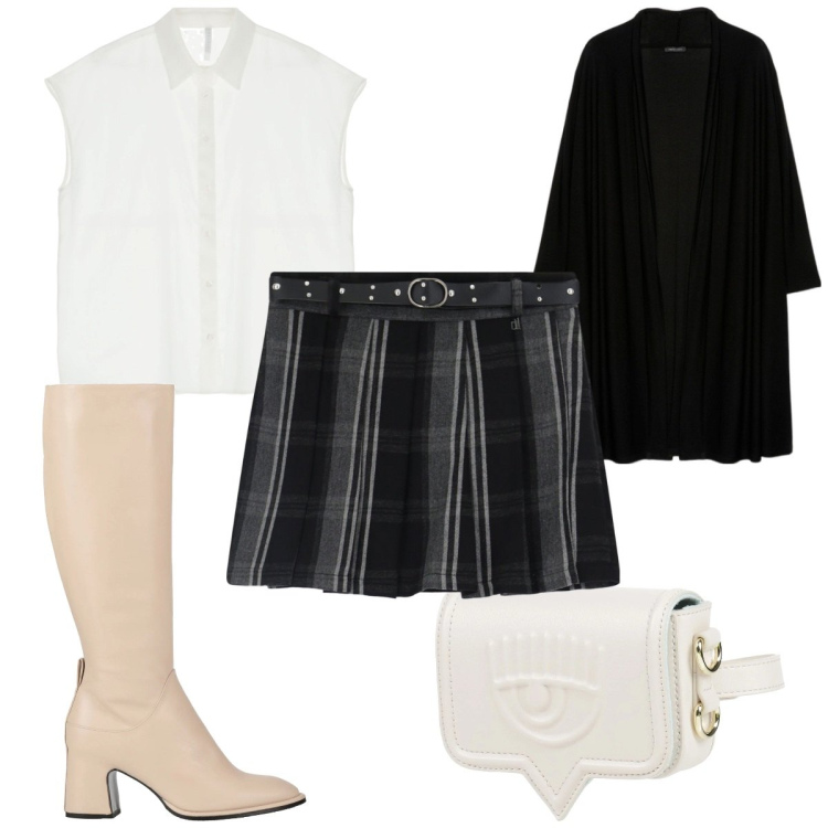 Outfit donna - Total look #2047072. Stile Trendy per Tutti i giorni. Abbinamento con marsupi, stivali, camicie a manica corta, minigonne, cardigans.