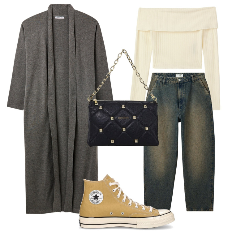 Outfit donna - Total look #2047077. Stile Basic per Tutti i giorni. Abbinamento con jeans, cardigans, maglieria, borse a spalla, sneakers.