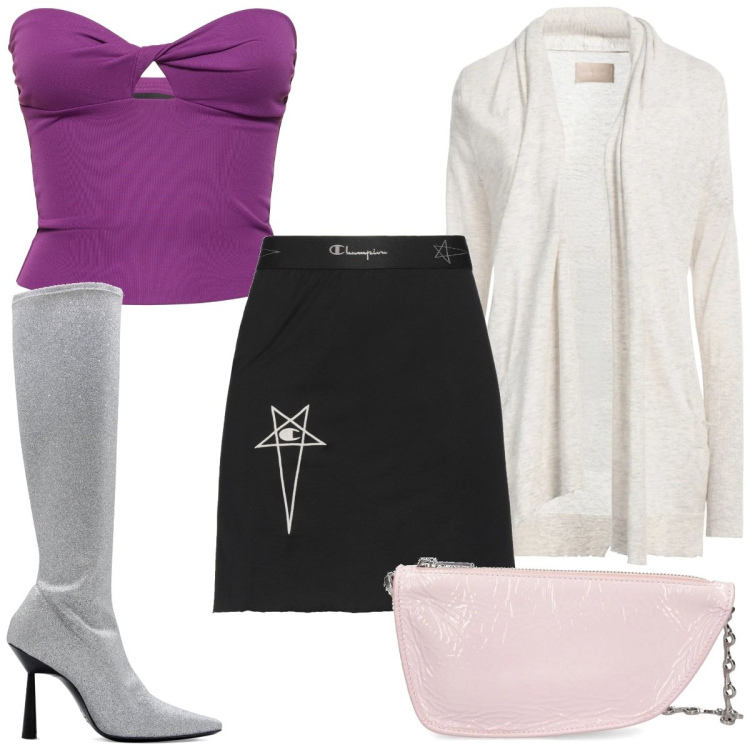 Outfit donna - Total look #2047084. Stile Sexy per Tutti i giorni. Abbinamento con minigonne, cardigans, stivali, top, borse a spalla.