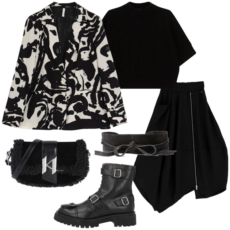 Outfit donna - Total look #2047126. Stile Trendy per Serata fuori. Abbinamento con cinture, stivaletti, borse a spalla, gonne longuette, blazer, maglieria.