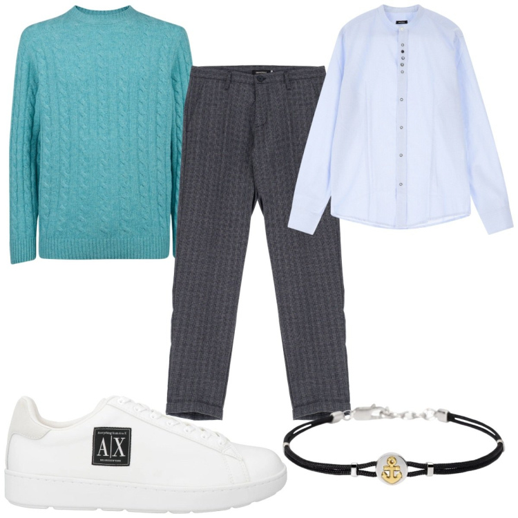 Outfit uomo - Total look #2047159. Stile Trendy per Tutti i giorni. Abbinamento con sneakers, braccialetti, camicie, pantaloni, maglieria.