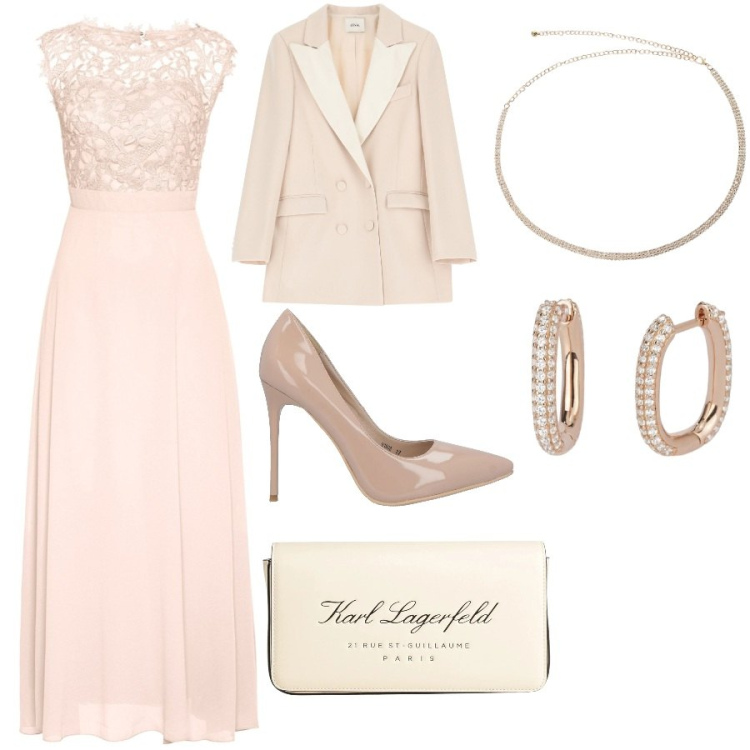 Outfit donna - Total look #2047178. Stile Chic per Cerimonia. Abbinamento con vestiti lunghi, borse a mano, décolleté, orecchini, cinture, blazer.