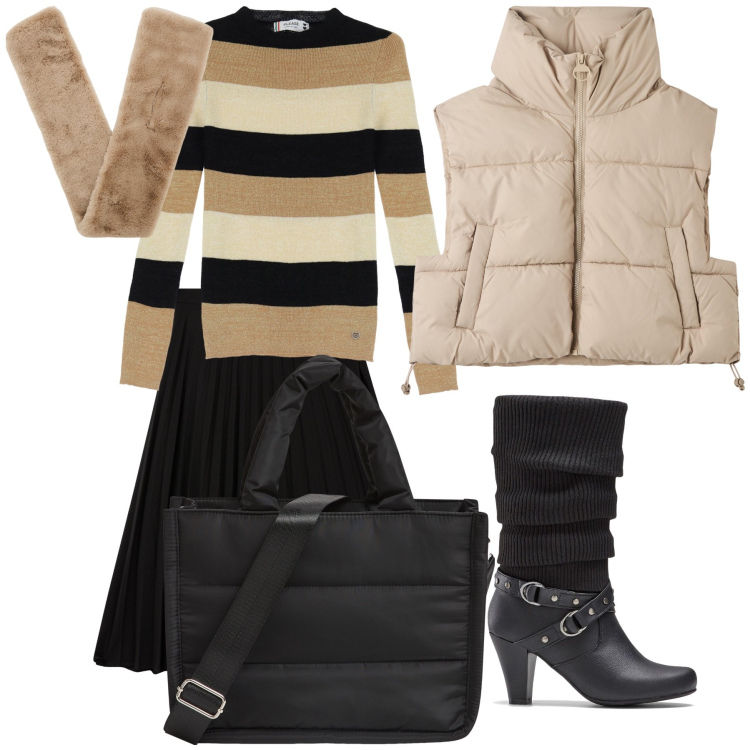 Outfit donna - Lo smanicato caldo. Stile Urban per Ufficio. Abbinamento con stivali, shopping bag, gonne lunghe, piumini, sciarpe, pullovers.