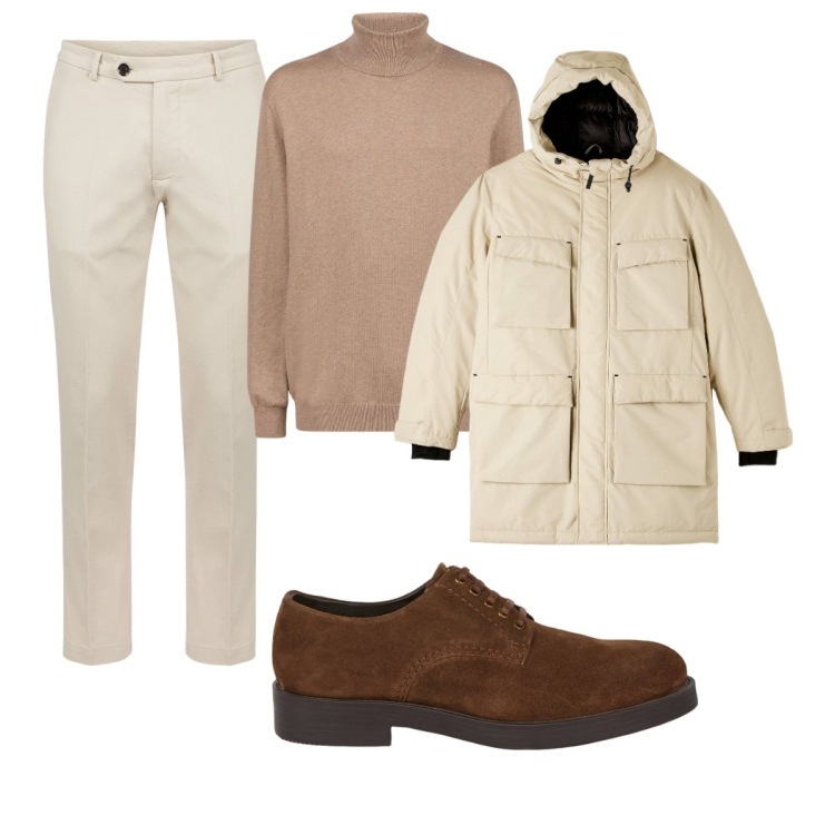 Outfit uomo - Total look #2047221. Stile Business/Elegante per Tutti i giorni. Abbinamento con parka, maglieria, pantaloni, scarpe stringate.