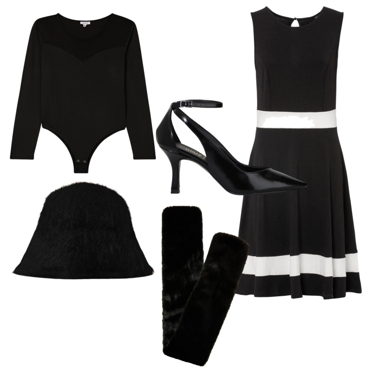 Outfit donna - Bon ton black & white. Stile Bon Ton per Serata fuori. Abbinamento con vestiti corti, body, sciarpe, décolleté, cappelli.