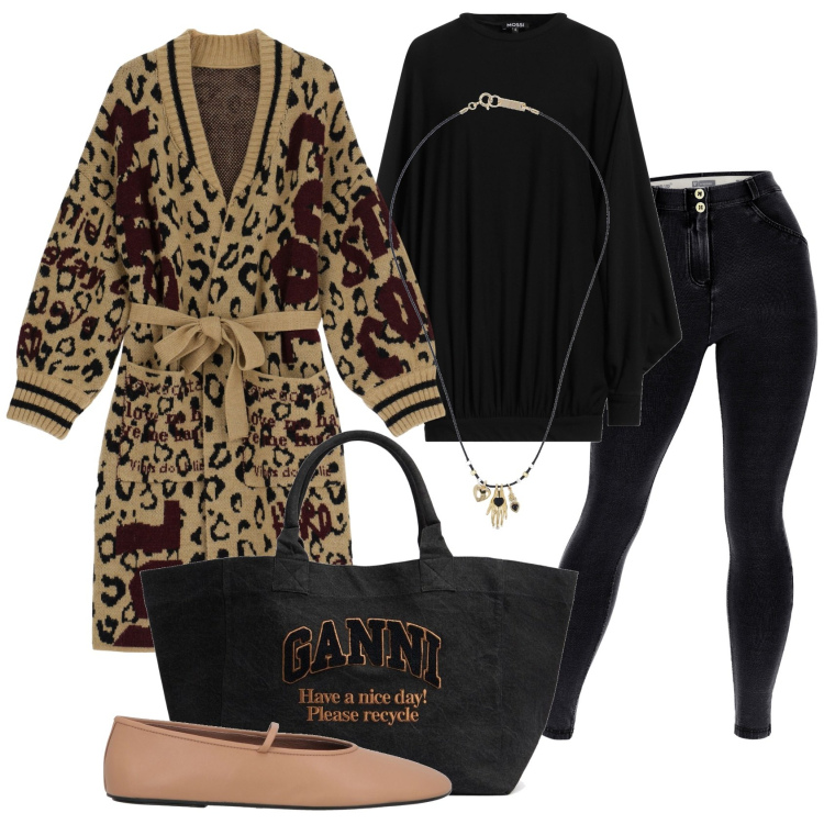 Outfit donna - Total look #2047306. Stile Urban per Tutti i giorni. Abbinamento con felpe, ballerine, jeggings, cardigans, collane, shopping bag.