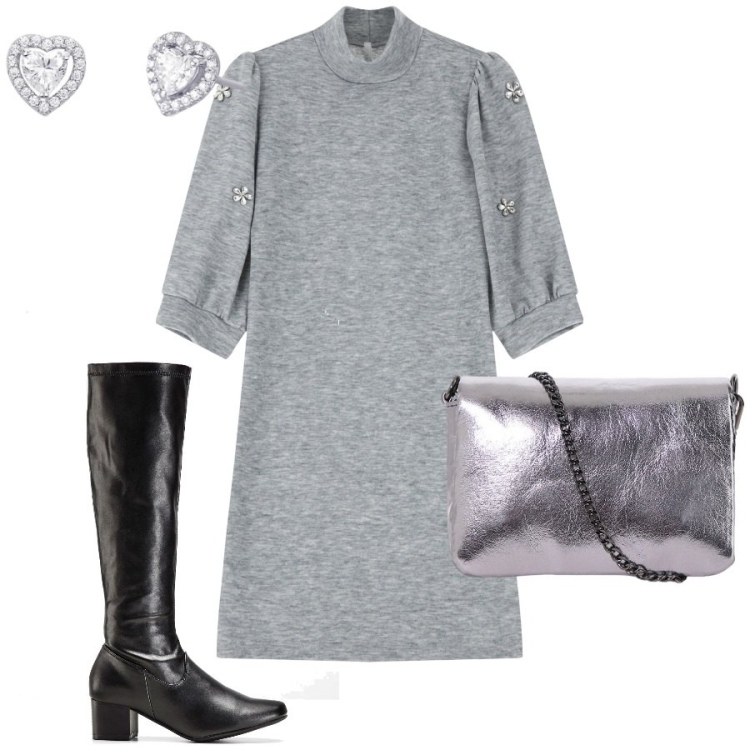 Outfit donna - Bantoa in Love. Stile Romantica per Serata fuori. Abbinamento con stivali, orecchini, vestiti corti, pochette.