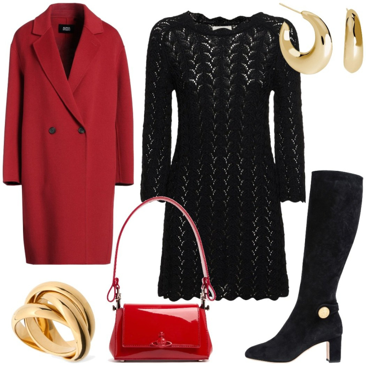 Outfit donna - Sexy girl. Stile Sexy per Serata fuori. Abbinamento con cappotti, stivali, orecchini, anelli, vestiti, borse a spalla.