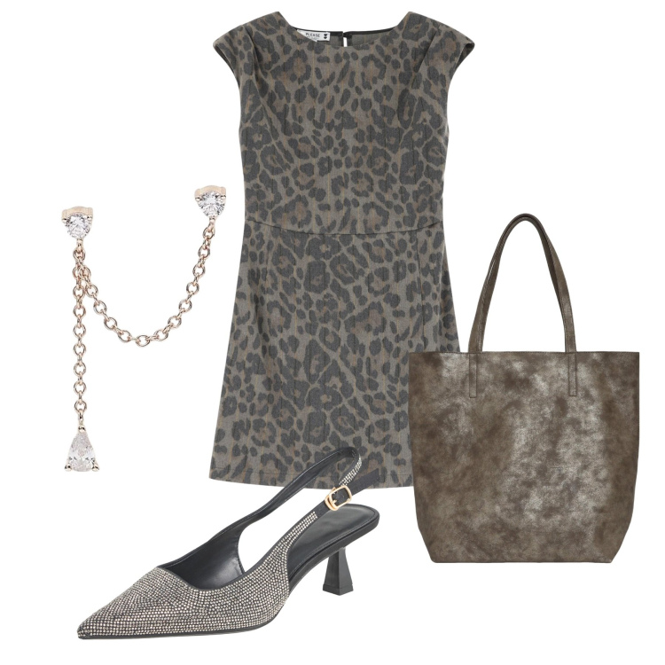 Outfit donna - Minimal. Stile Minimal per Serata fuori. Abbinamento con orecchini, shopping bag, décolleté, vestiti corti.