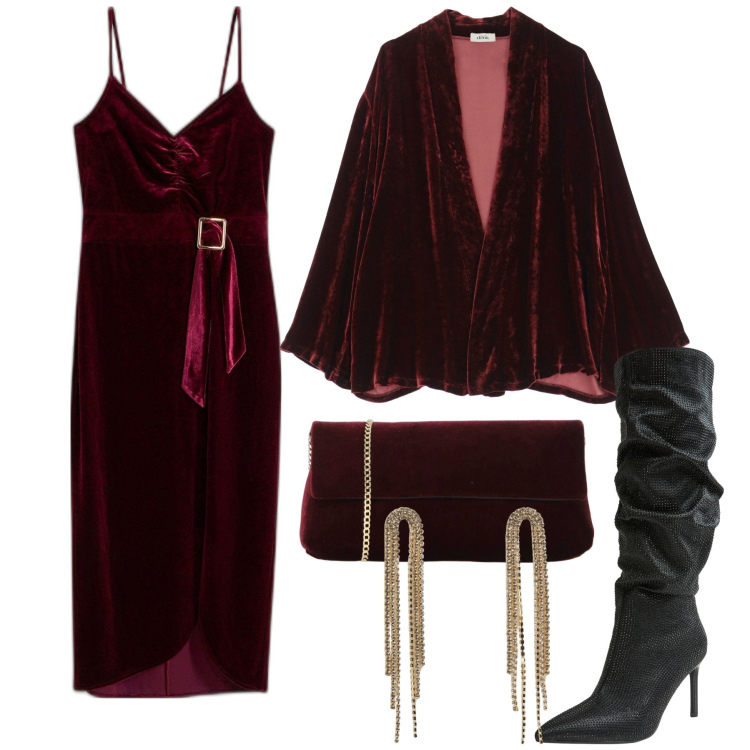 Outfit donna - Completo in velluto liscio. Stile Chic per Cerimonia. Abbinamento con vestiti midi/longuette, stivali, orecchini, blazer, pochette.
