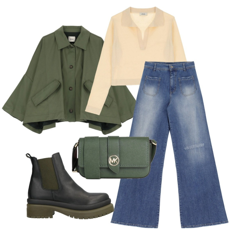 Outfit donna - City. Stile Casual per Tutti i giorni. Abbinamento con stivaletti, borse a tracolla, blazer, pullovers, jeans.