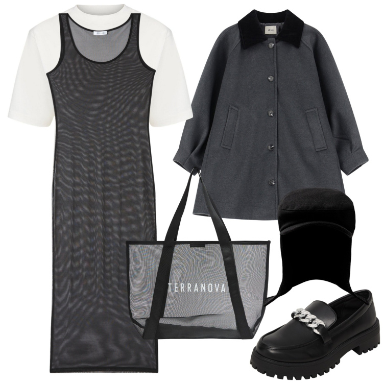Outfit donna - Tulle e tulle. Stile Chic per Serata fuori. Abbinamento con mocassini, vestiti lunghi, shopping bag, cappotti, cappelli, t-shirt.
