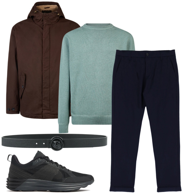 Outfit uomo - Verde acqua. Stile Urban per Ufficio. Abbinamento con cinture, pantaloni, giacche, maglieria, sneakers.