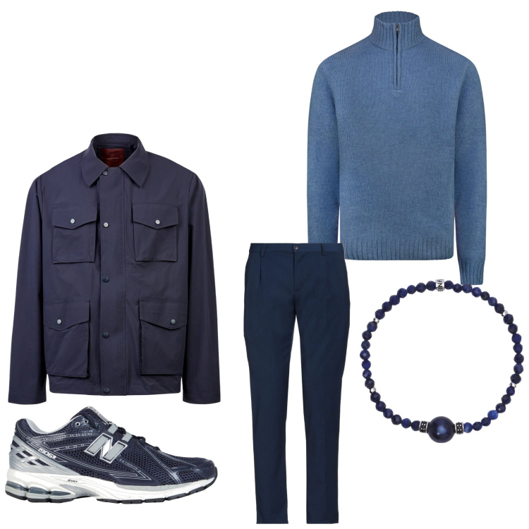 Outfit uomo - I\'m blue. Stile Casual per Tutti i giorni. Abbinamento con pantaloni, sneakers, braccialetti, maglieria, giacche.
