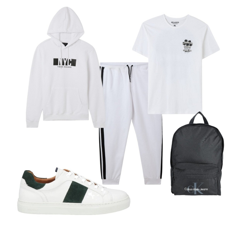 Outfit uomo - Total look #2047507. Stile Casual per Sport. Abbinamento con sneakers, borse sportive, t-shirt, pantaloni, felpe con cappuccio.
