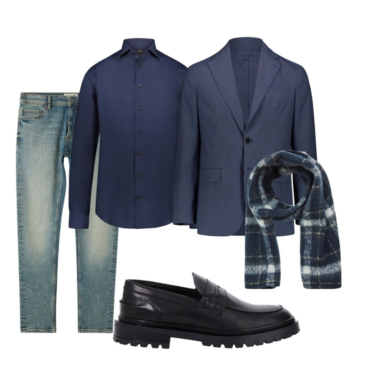Outfit uomo - Total look #2047532. Stile Trendy per Tutti i giorni. Abbinamento con jeans skinny, sciarpe, scarpe stringate, camicie, giacche.