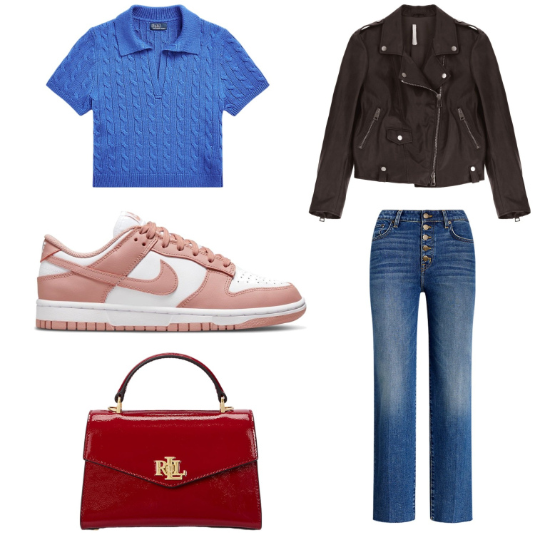 Outfit donna - Total look #2047604. Stile Casual per Serata fuori. Abbinamento con giacche, jeans dritti, borse a mano, polo, sneakers.