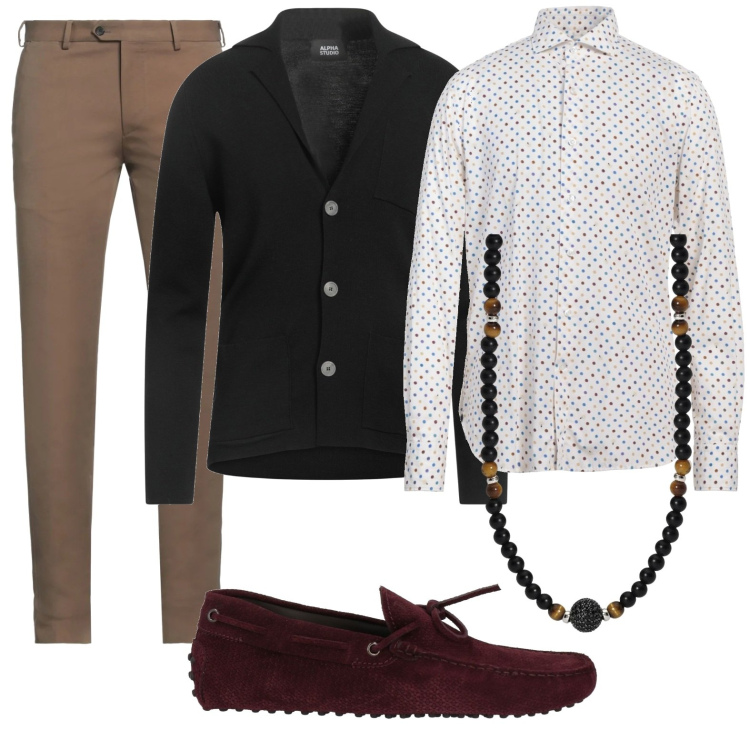 Outfit uomo - Total look #2047615. Stile Casual per Tutti i giorni. Abbinamento con collane, pantaloni chino, camicie, cardigans, scarpe stringate.