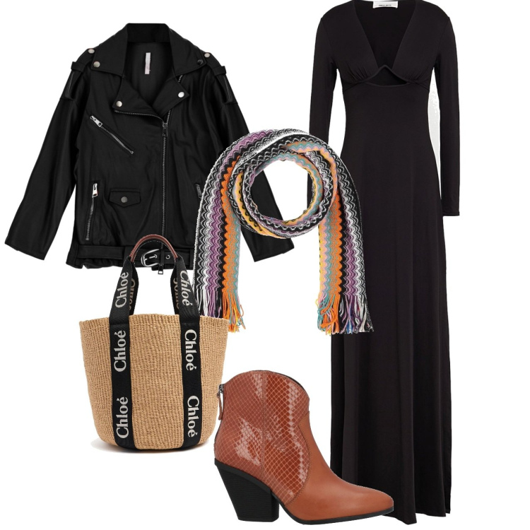 Outfit donna - Rainbow. Stile Urban per Tutti i giorni. Abbinamento con stivaletti texani, sciarpe, vestiti lunghi, blazer, shopping bag.