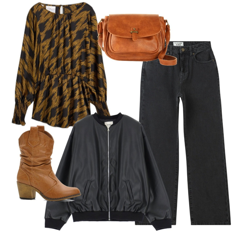 Outfit donna - Maniche geisha. Stile Casual chic per Serata fuori. Abbinamento con stivaletti texani, borse a tracolla, tuniche, jeans dritti, bomber.