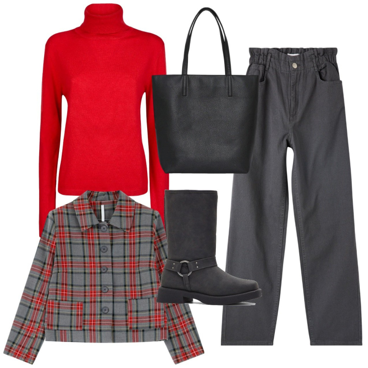 Outfit donna - Rosso acceso. Stile Bon Ton per Ufficio. Abbinamento con stivali, borse tote, pantaloni, blazer, maglieria.