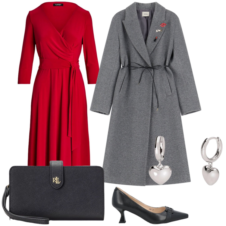 Outfit donna - Dall ufficio alla serata. Stile Glamour per Ufficio. Abbinamento con décolleté, cappotti, orecchini, pochette, vestiti.