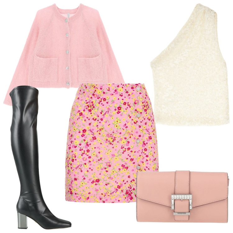 Outfit donna - Total look #2047736. Stile Trendy per Tutti i giorni. Abbinamento con stivali, borse a mano, cardigans, top, minigonne.