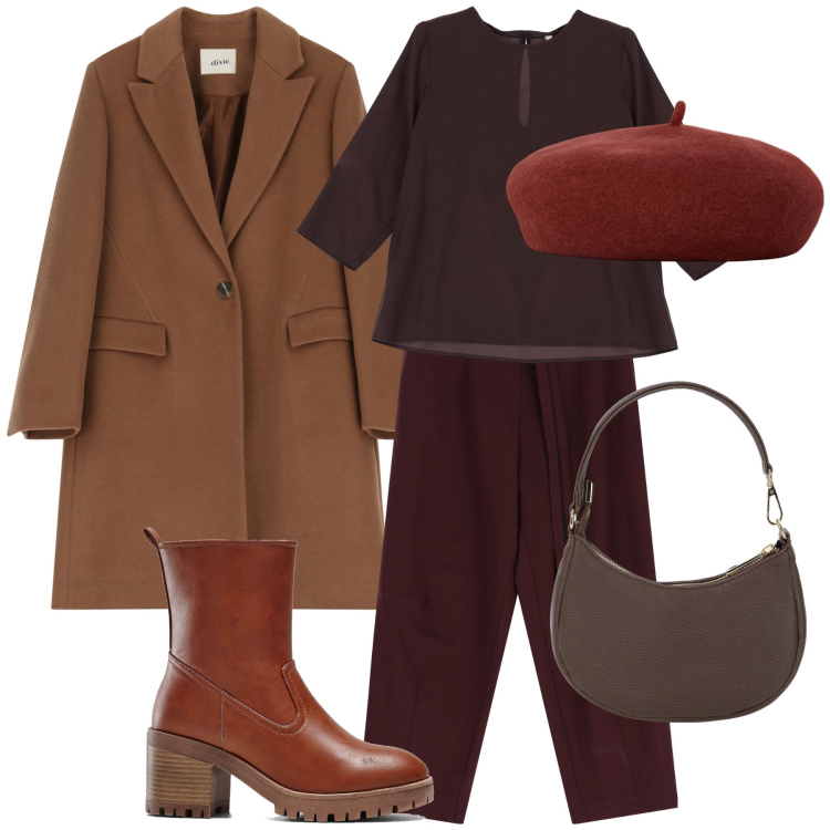 Outfit donna - Il basco rosso. Stile Trendy per Ufficio. Abbinamento con stivaletti, camicie, pantaloni, borse a spalla, cappotti, cappelli e berretti.