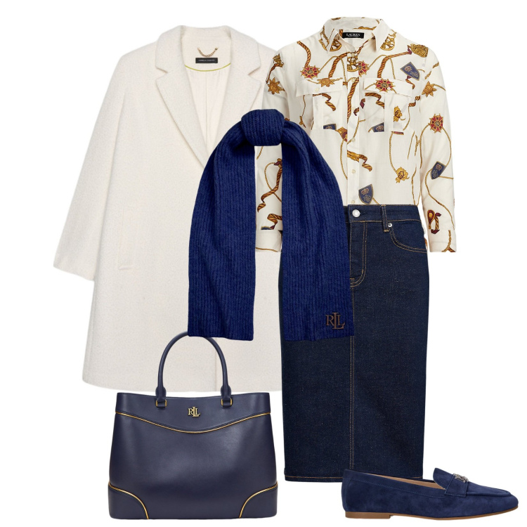 Outfit donna - Total look #2047752. Stile Basic per Tutti i giorni. Abbinamento con gonne, mocassini, camicie, borse a mano, sciarpe, cappotti.