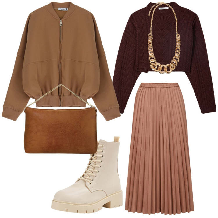 Outfit donna - Commissioni. per Tutti i giorni. Abbinamento con maglieria, anfibi, felpe, collane, pochette, minigonne.