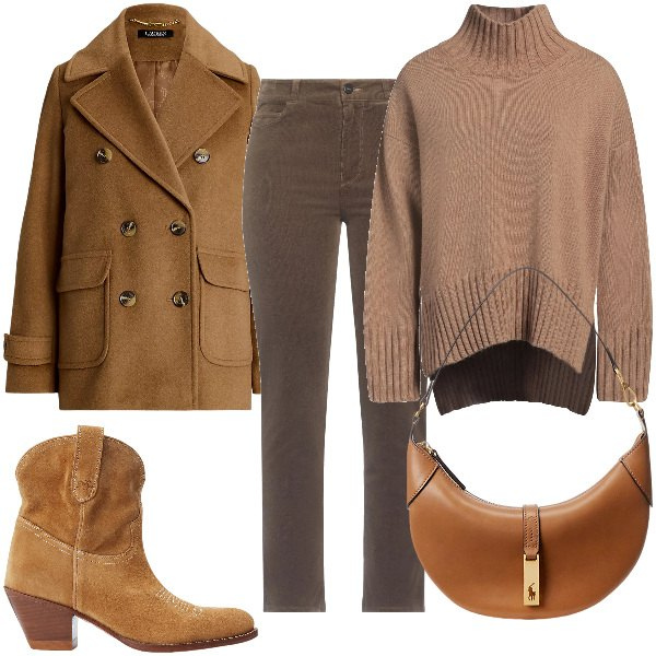 Outfit donna - Total look #2047792. per Ufficio. Abbinamento con pantaloni, maglieria, stivaletti, borse a spalla, caban.