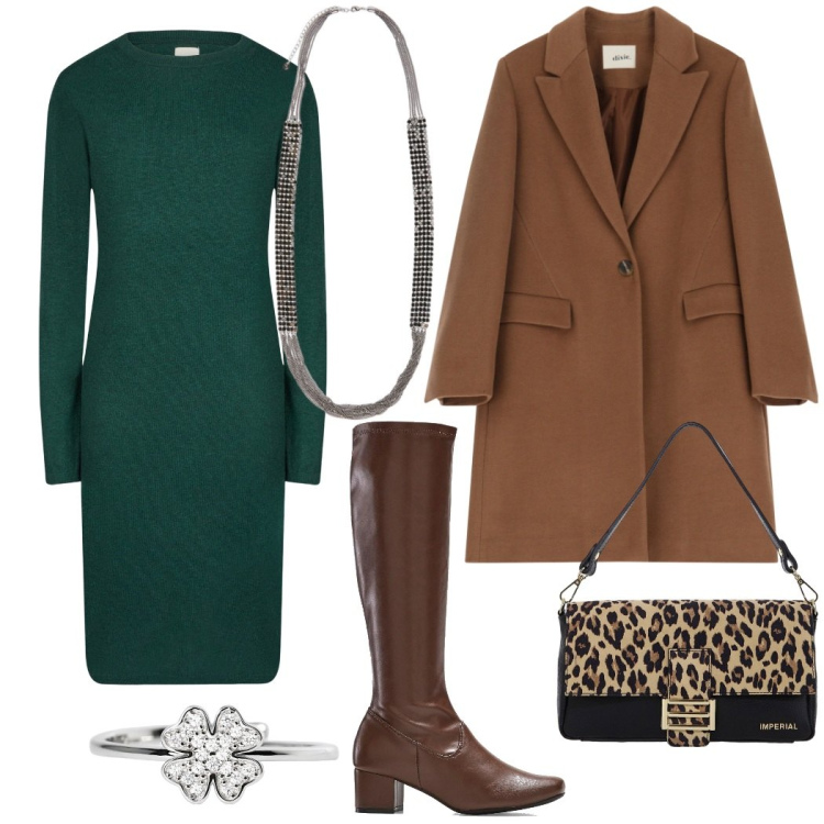 Outfit donna - Elegante da mattina a sera. Stile Minimal per Tutti i giorni. Abbinamento con stivali, anelli, borse a spalla, cappotti, vestiti midi/longuette, collane.