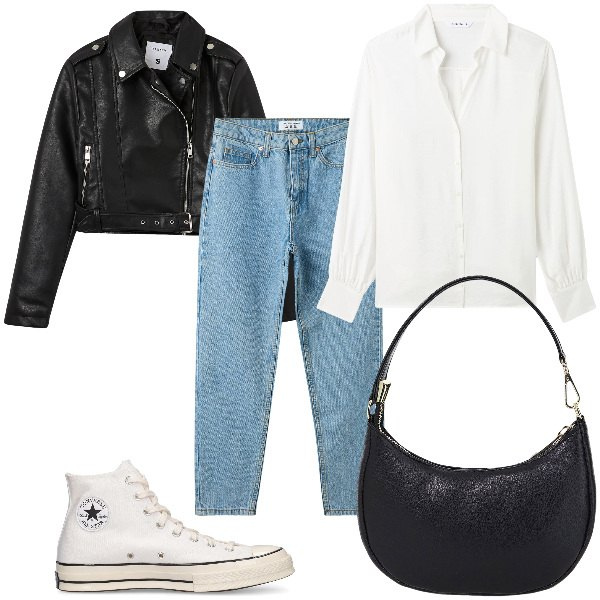 Outfit donna - Total look #2047919. per Tutti i giorni. Abbinamento con jeans mom, camicie, giacche, borse a spalla, sneakers.