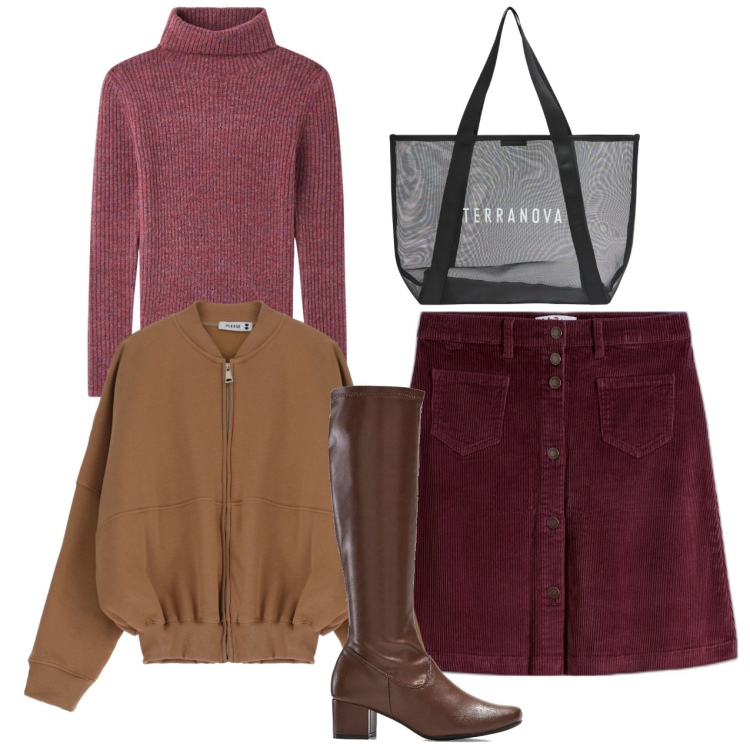 Outfit donna - La shopper per la spesa. Stile Casual per Tutti i giorni. Abbinamento con stivali, gonne, shopping bag, maglieria, felpe.